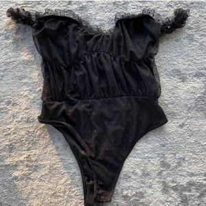 Black mesh, off the shoulder body suit
